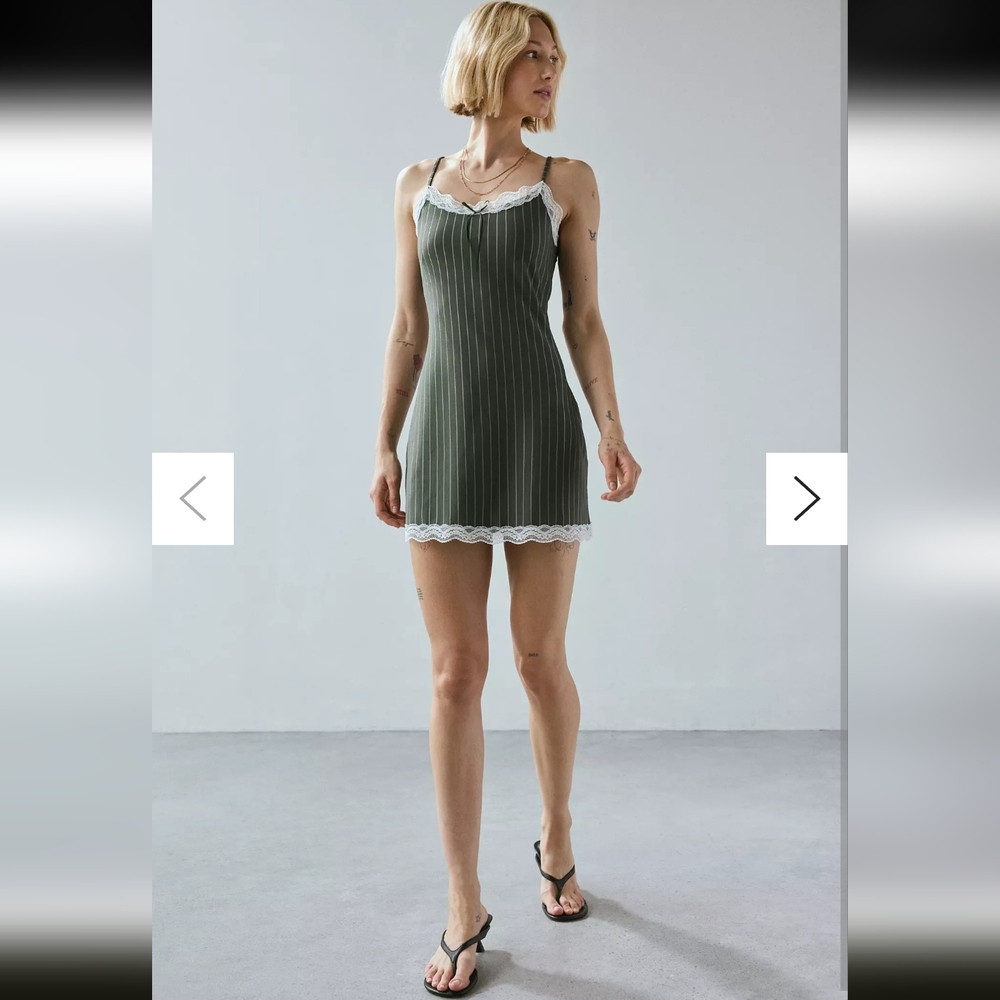 Urban Outfitters Devin Pinstripe Lace-Trim Cami Mini Dress NWT